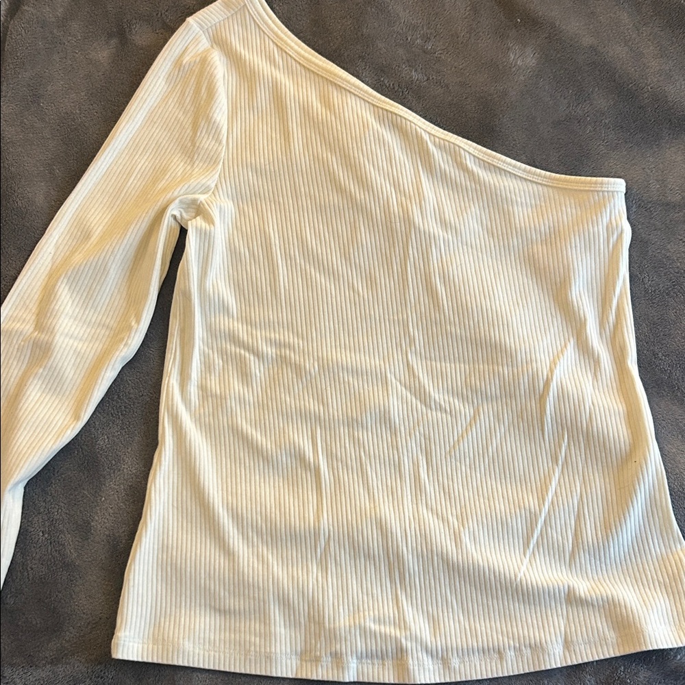 Old Navy Cream Ribbed One-Shoulder Top